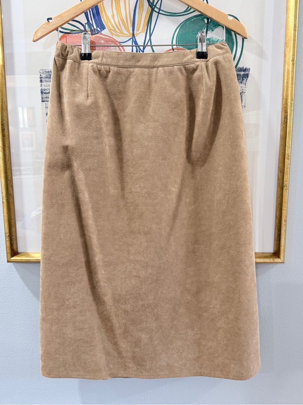 Ultrasuede Faux Leather Suede Midi Skirt Camel Brown Size 12
